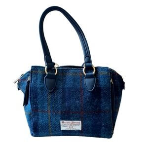 Harris Tweed Closshi Premium Women's Handbag Purse Blue Plaid Scottish Design